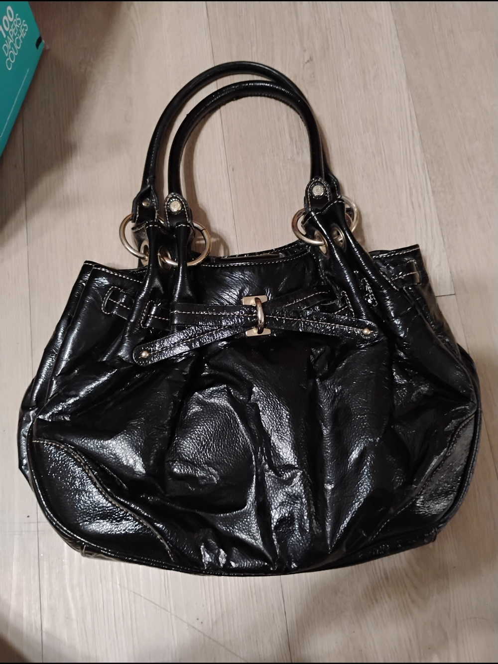 Liz Claiborne Black Patent Leather Satchel with Gold/Silver Hardware